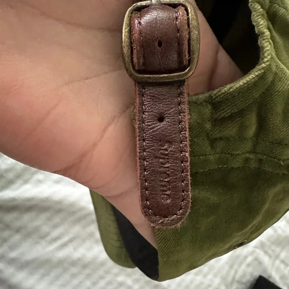 Supreme Green Velvet Camp Cap w/ Leather Strap - Picture 4 of 7